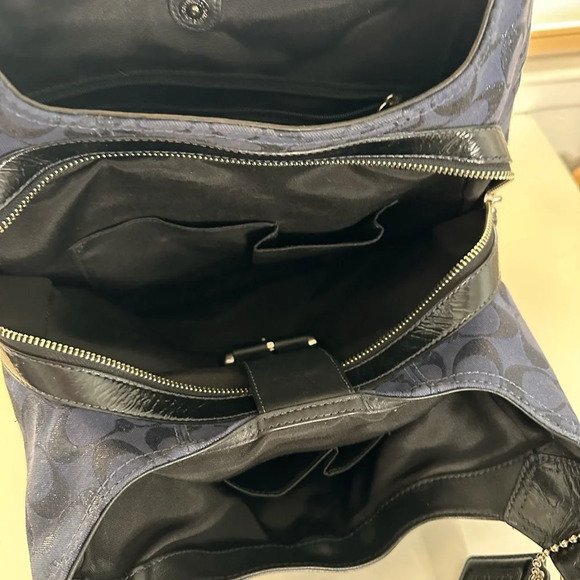 COACH Large Dark Blue Leather Trim Shoulder/Handbag - Picture 4 of 12